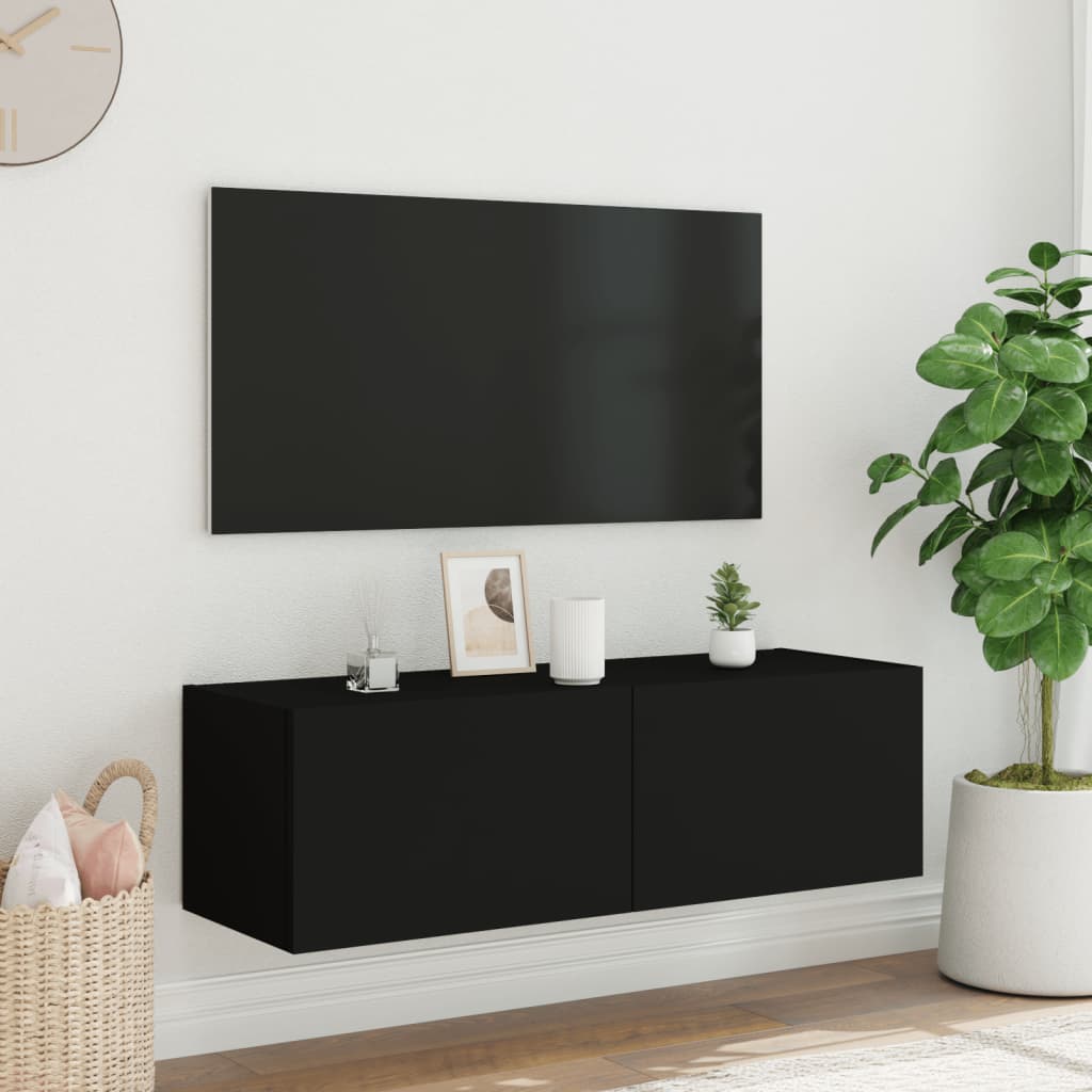 Väggmonterad tv-bänk LED svart 100x35x31 cm