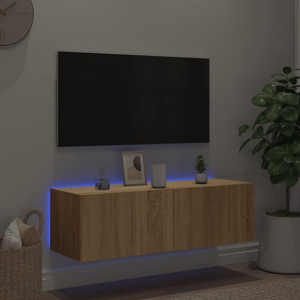 Väggmonterad tv-bänk LED sonoma-ek 100x35x31 cm