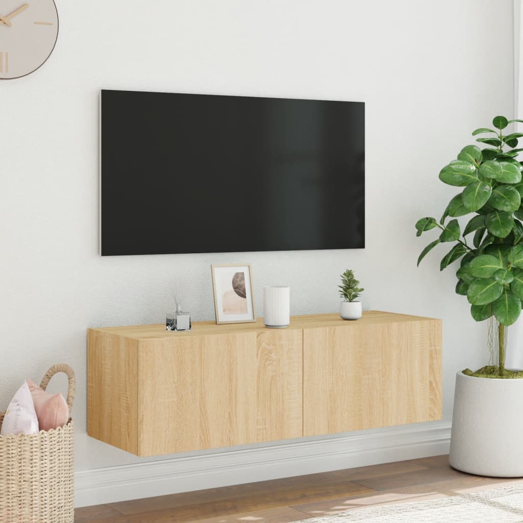 Väggmonterad tv-bänk LED sonoma-ek 100x35x31 cm