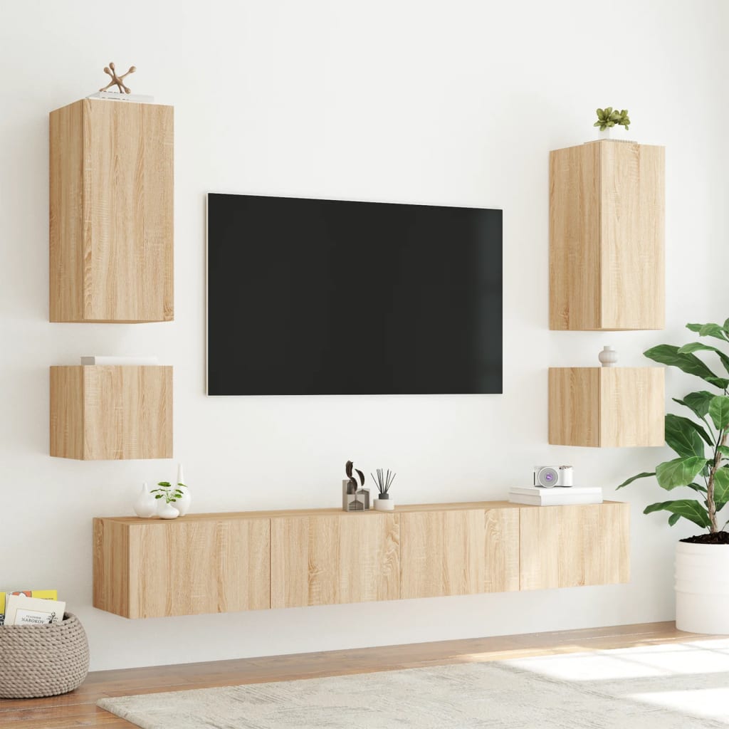 Väggmonterad tv-bänk LED sonoma-ek 100x35x31 cm