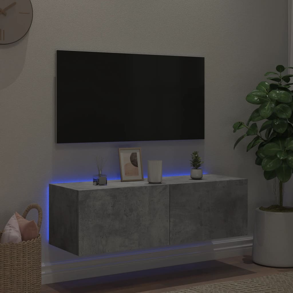 Väggmonterad tv-bänk LED betonggrå 100x35x31 cm