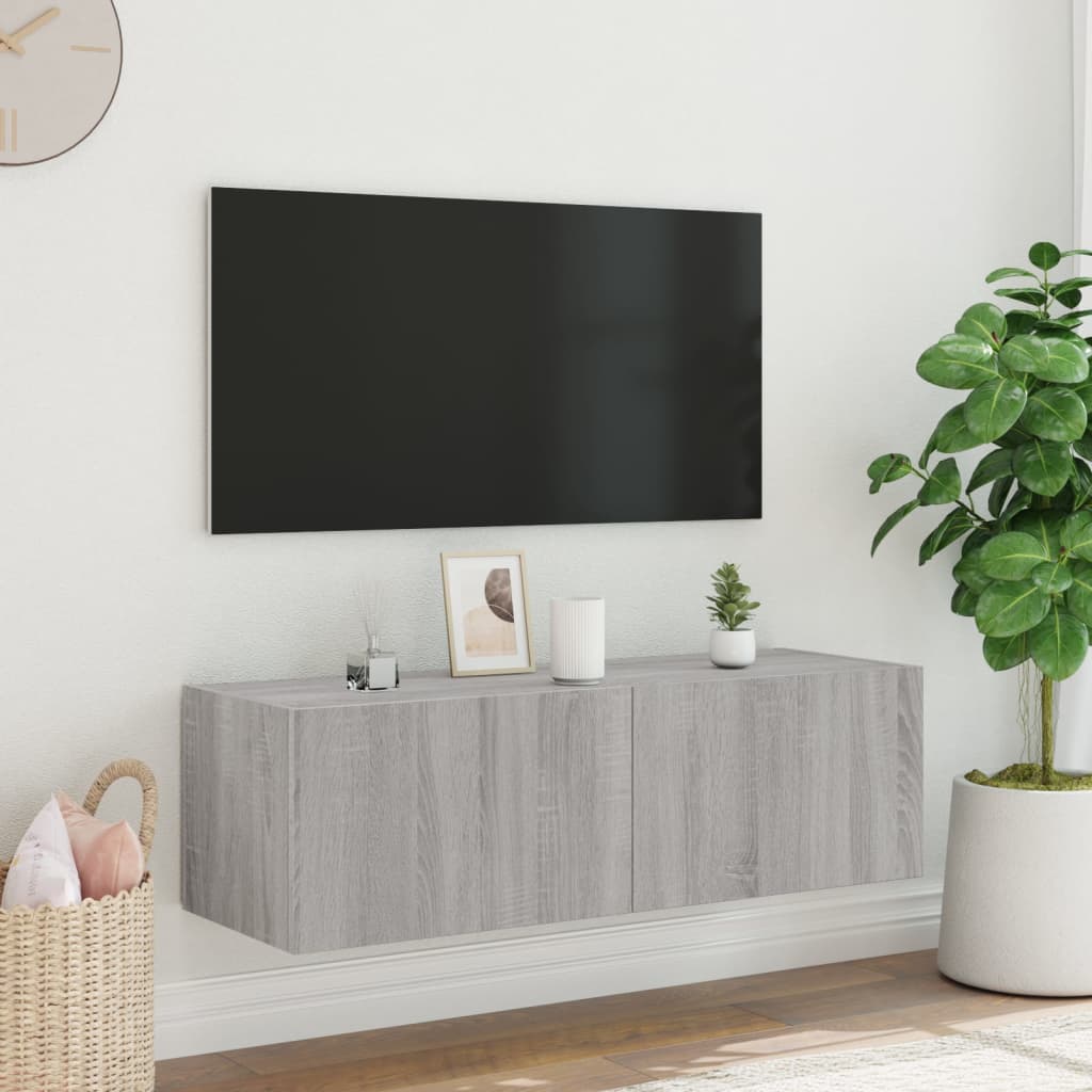 Väggmonterad tv-bänk LED grå sonoma 100x35x31 cm