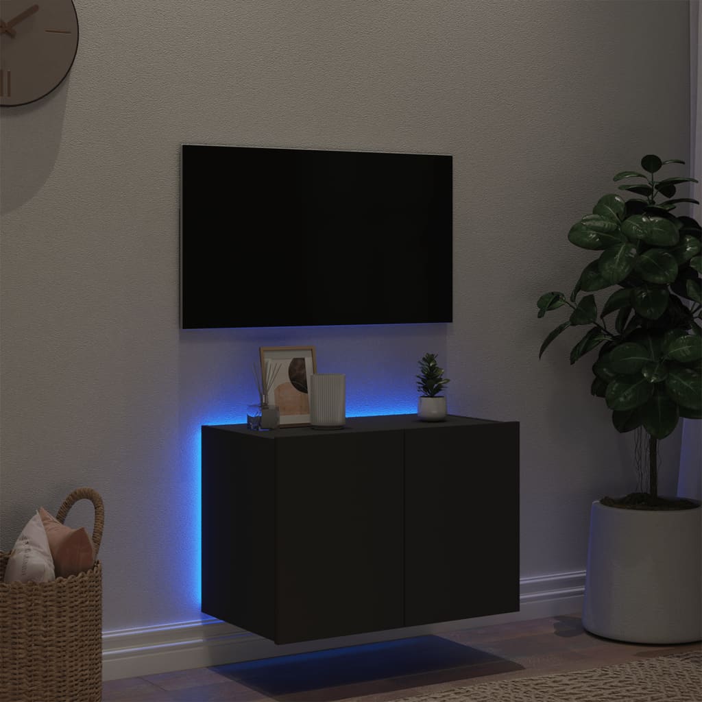 Väggmonterad tv-bänk LED svart 60x35x41 cm