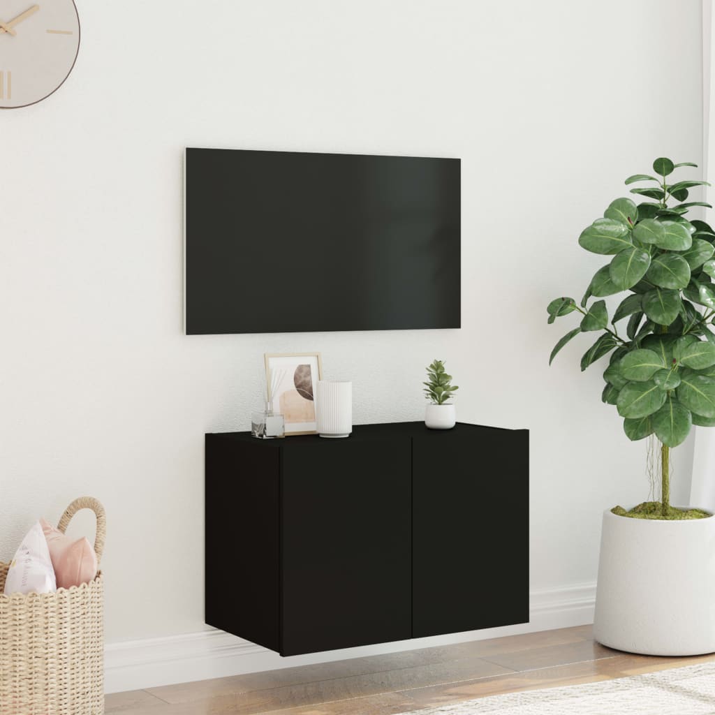 Väggmonterad tv-bänk LED svart 60x35x41 cm