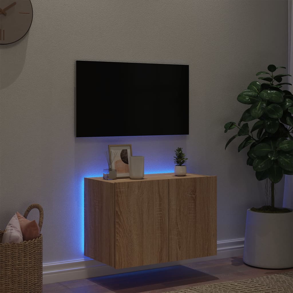 Väggmonterad tv-bänk LED sonoma-ek 60x35x41 cm