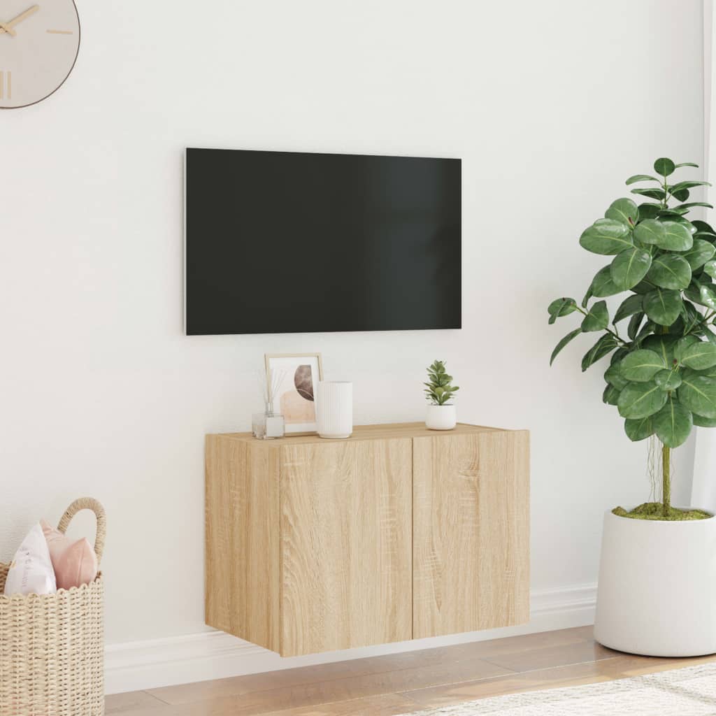 Väggmonterad tv-bänk LED sonoma-ek 60x35x41 cm