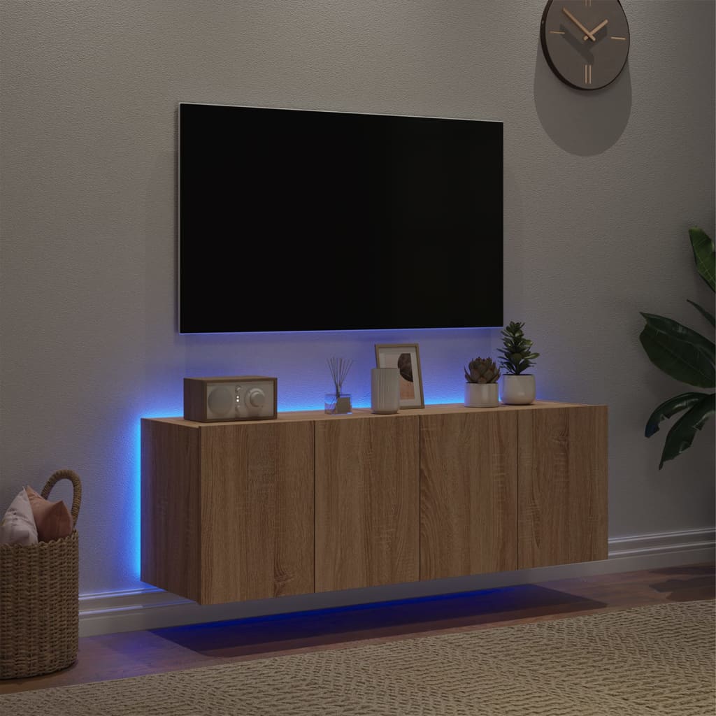 Väggmonterad tv-bänk LED 2 st sonoma-ek 60x35x41 cm