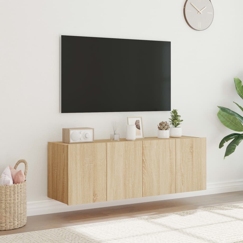 Väggmonterad tv-bänk LED 2 st sonoma-ek 60x35x41 cm