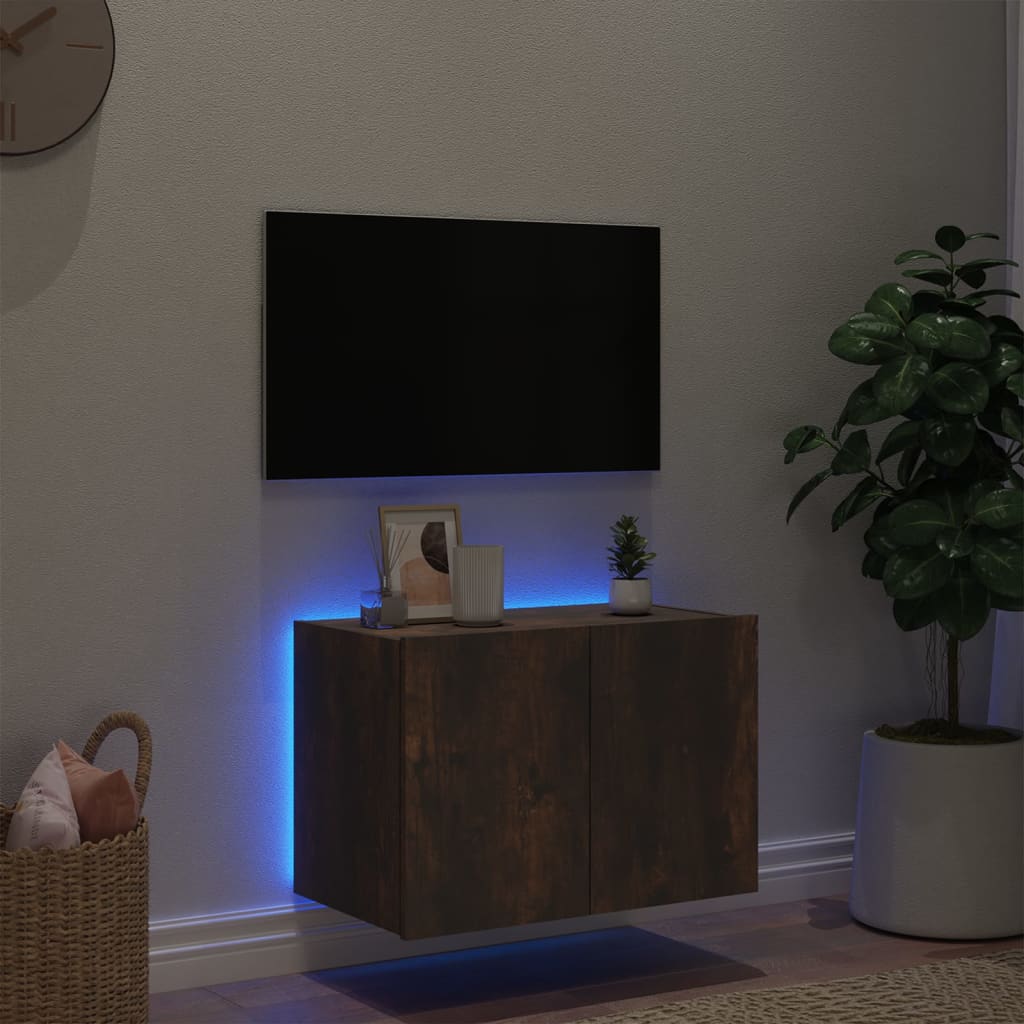 Väggmonterad tv-bänk LED rökfärgad ek 60x35x41 cm