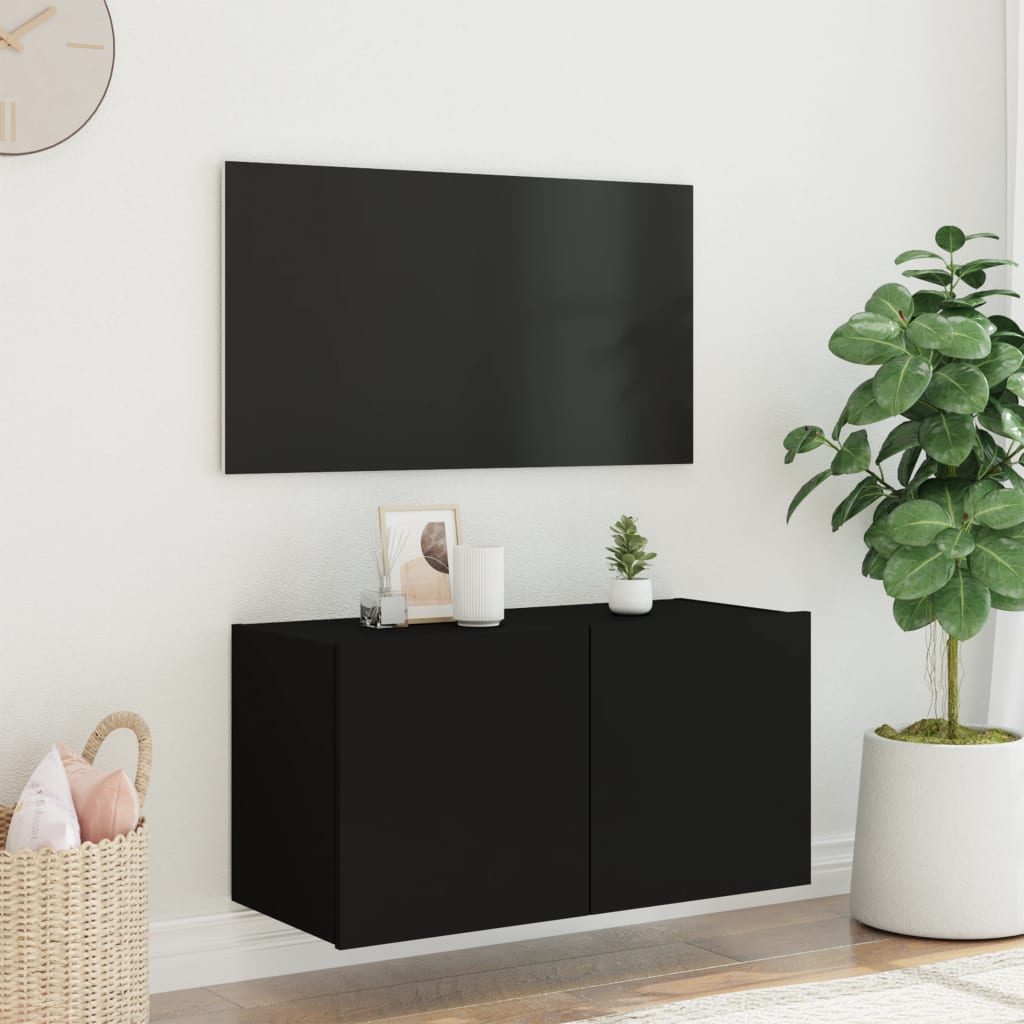 Väggmonterad tv-bänk LED svart 80x35x41 cm