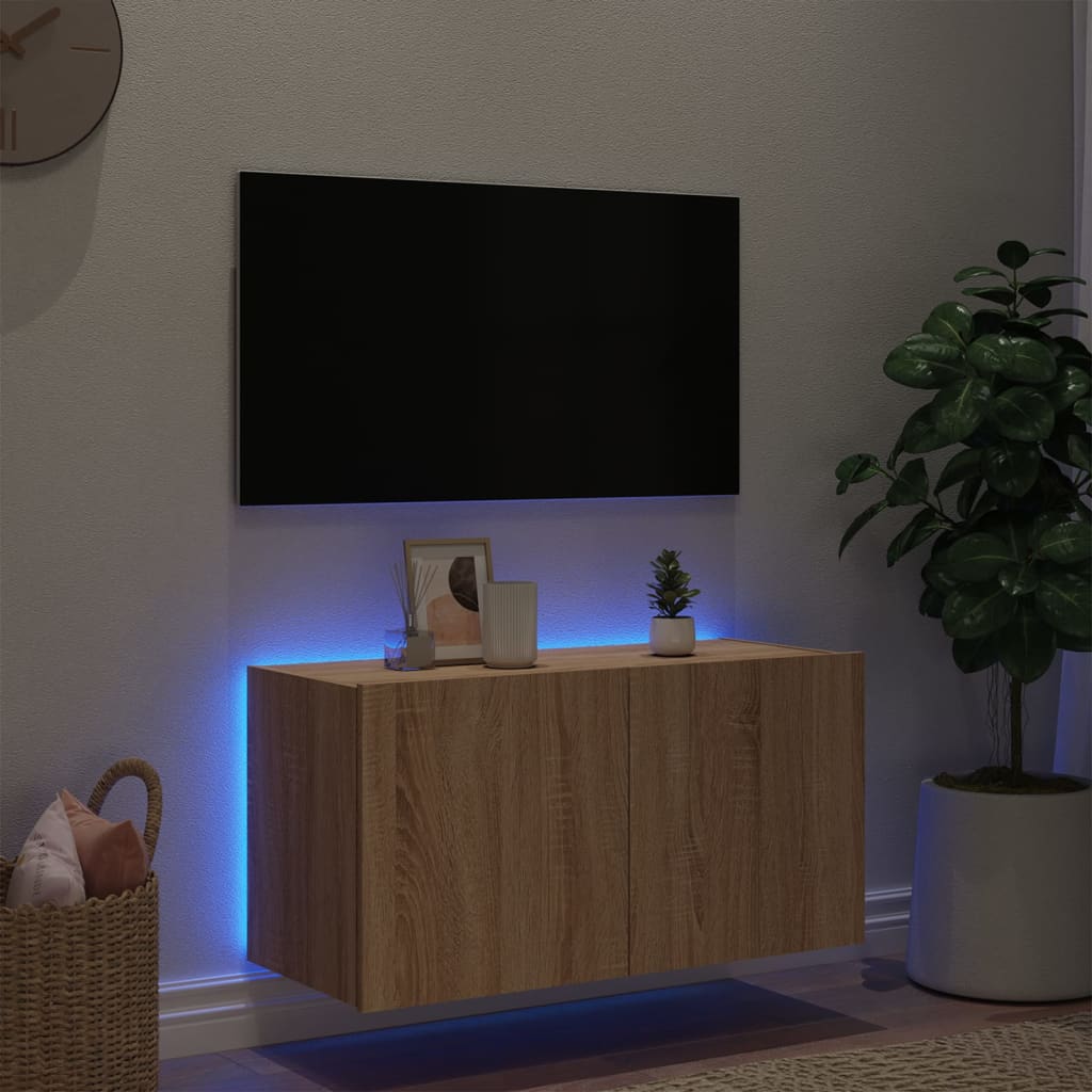 Väggmonterad tv-bänk LED sonoma-ek 80x35x41 cm