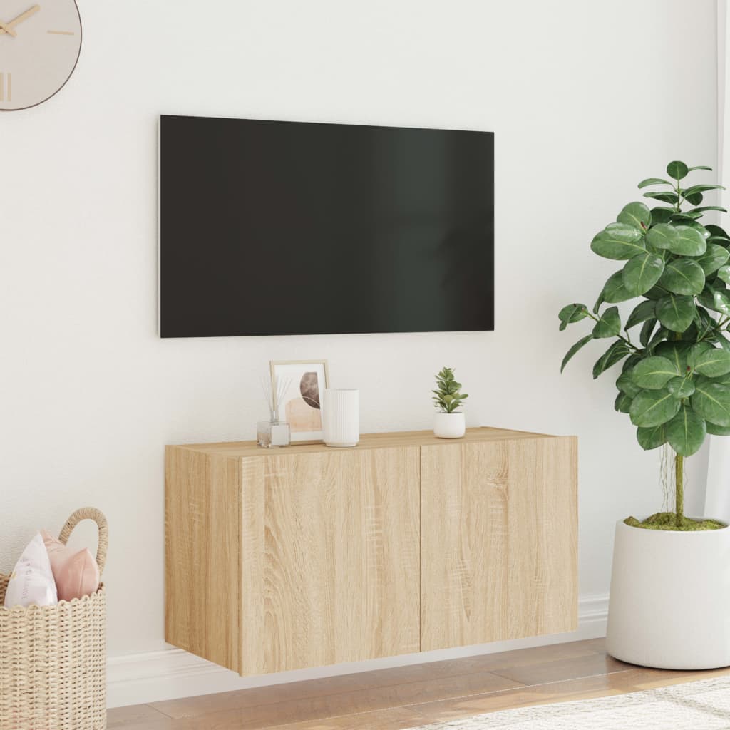 Väggmonterad tv-bänk LED sonoma-ek 80x35x41 cm