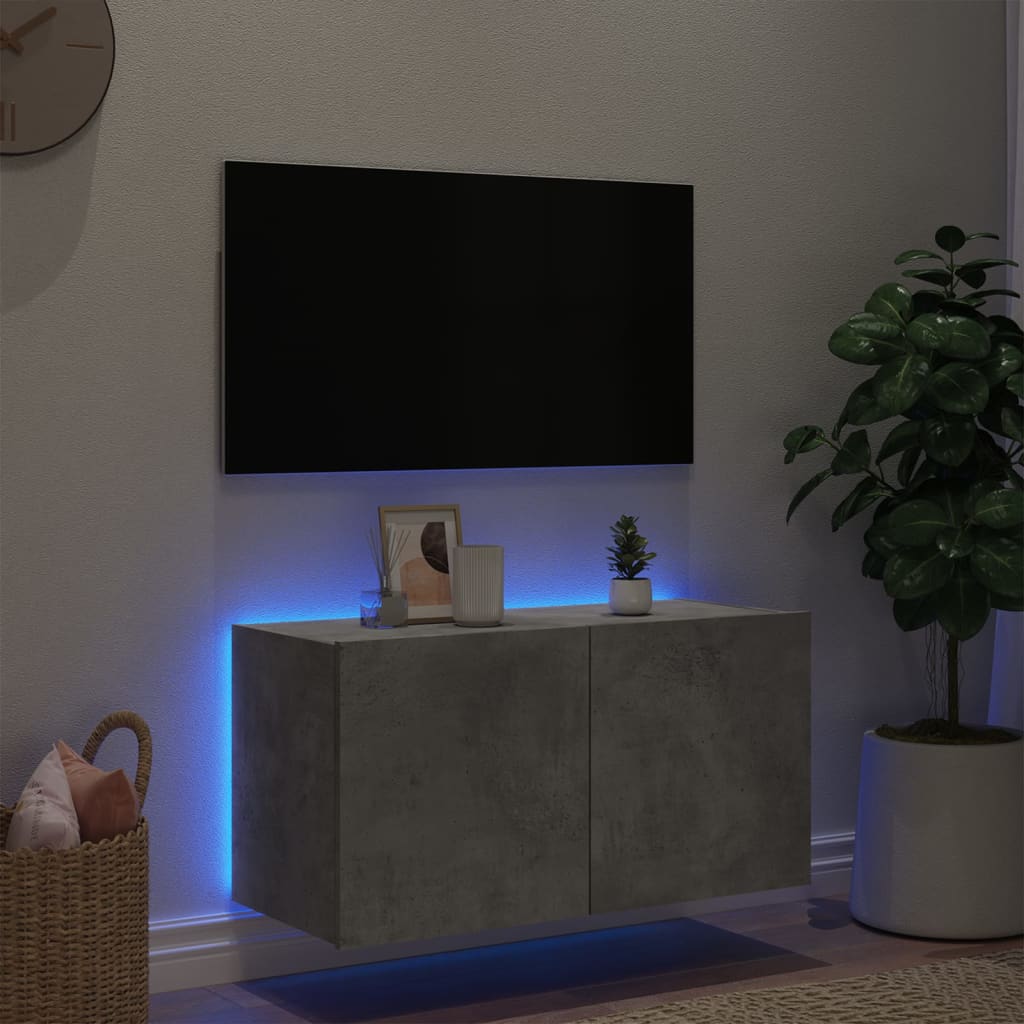 Väggmonterad tv-bänk LED betonggrå 80x35x41 cm