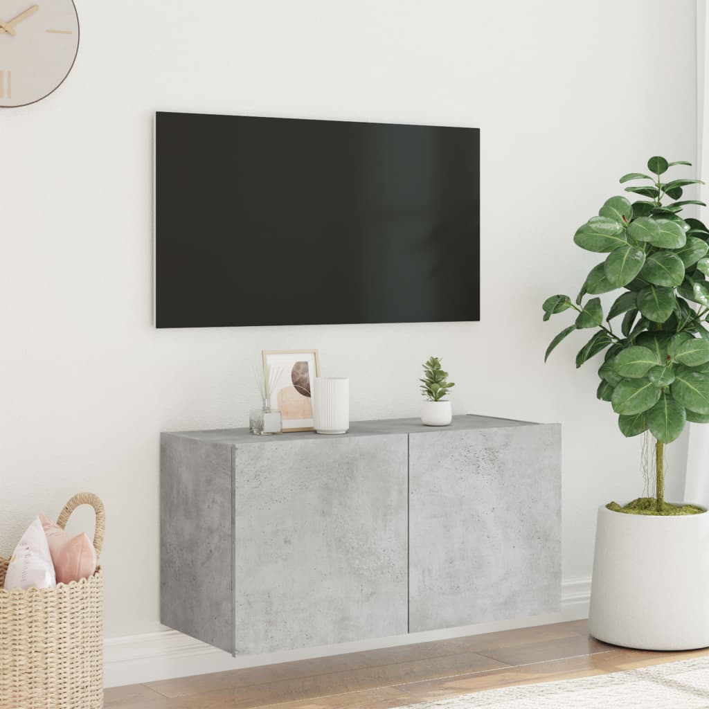 Väggmonterad tv-bänk LED betonggrå 80x35x41 cm