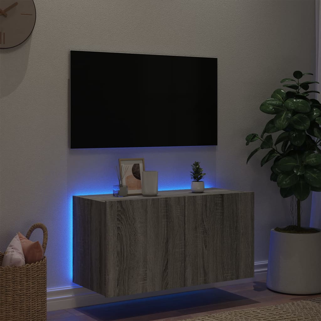 Väggmonterad tv-bänk LED grå sonoma 80x35x41 cm