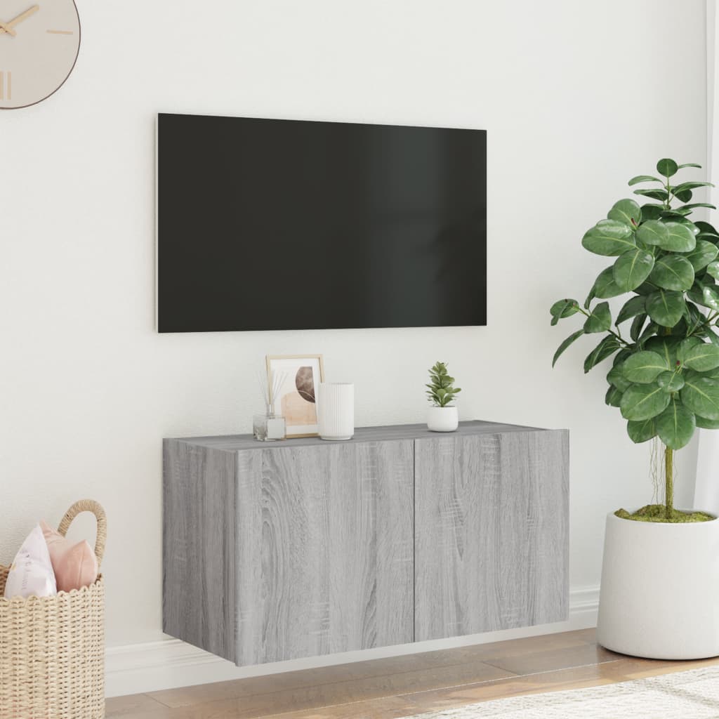 Väggmonterad tv-bänk LED grå sonoma 80x35x41 cm