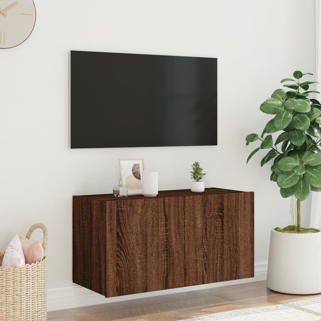 Väggmonterad tv-bänk LED brun ek 80x35x41 cm