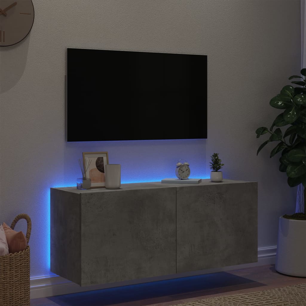 Väggmonterad tv-bänk LED betonggrå 100x35x41 cm