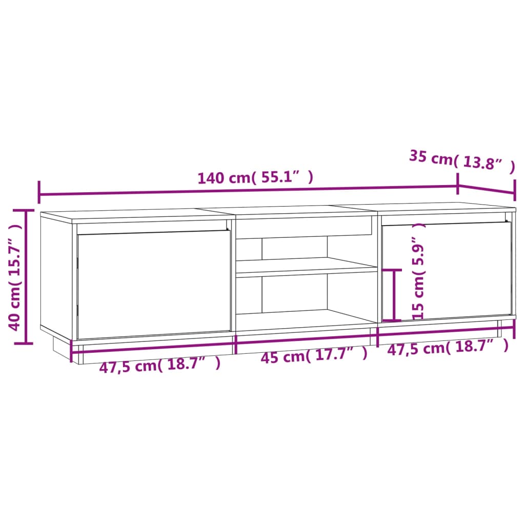 Tv-bänk vit 140x35x40 cm massiv furu