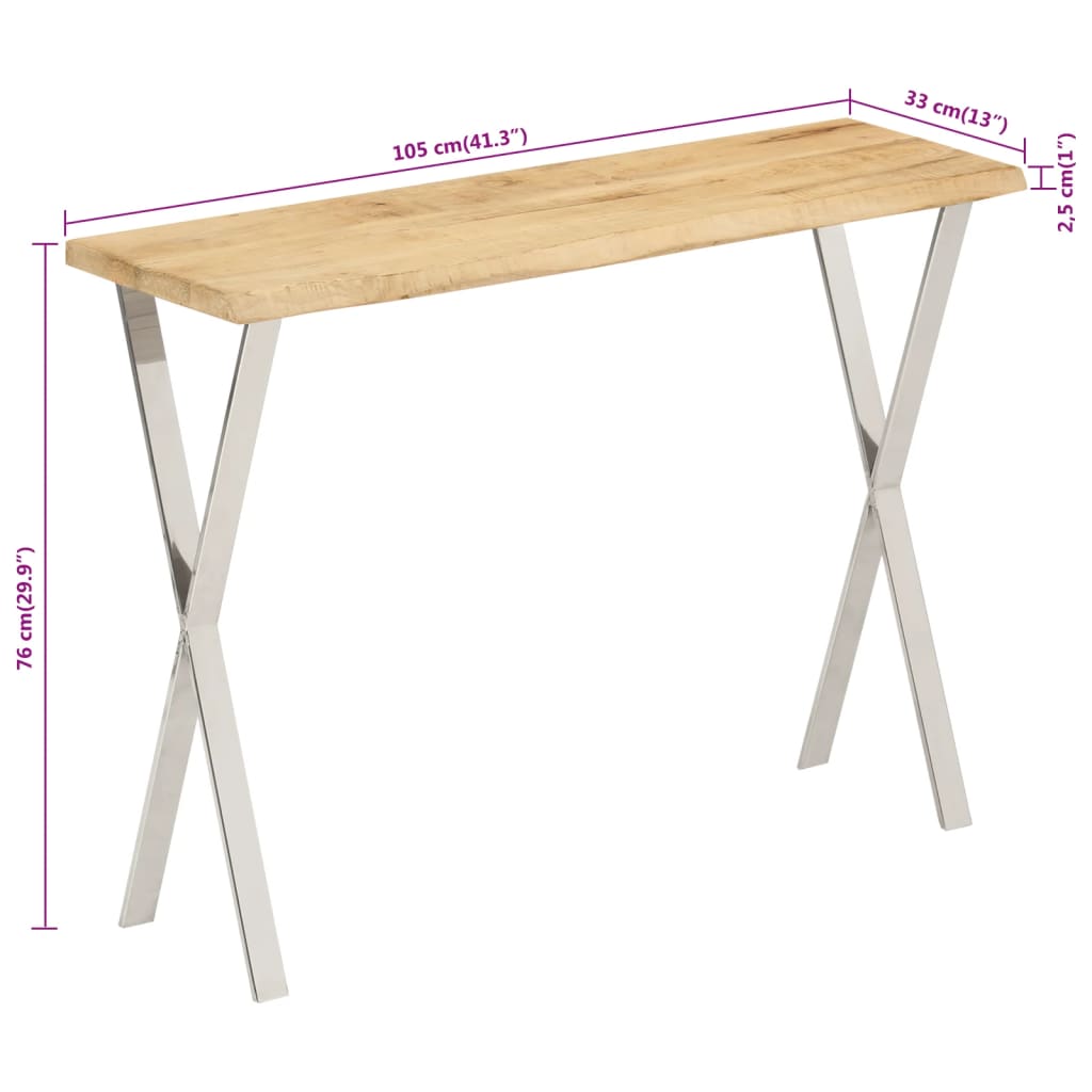 Avlastningsbord med levande kant 105x33x76 cm massivt mangoträ