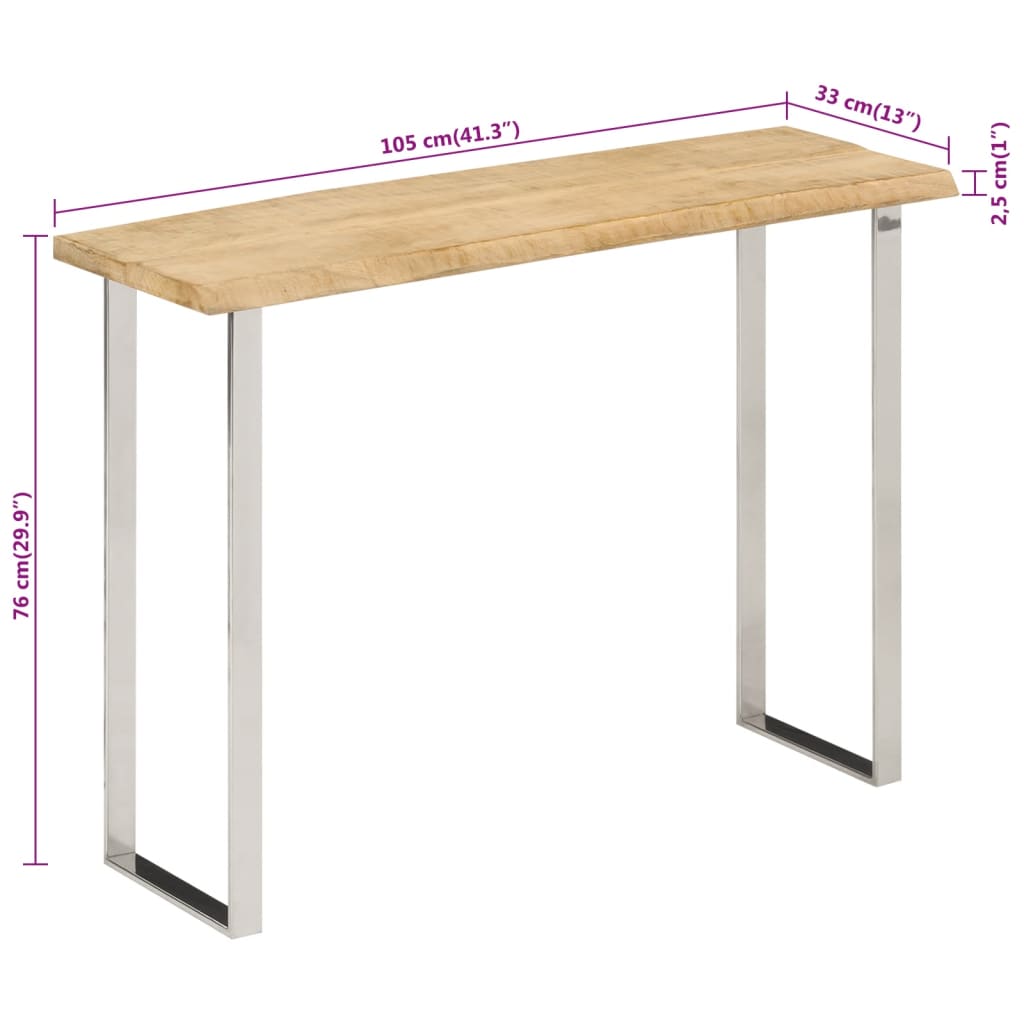 Avlastningsbord med levande kant 105x33x76 cm massivt mangoträ