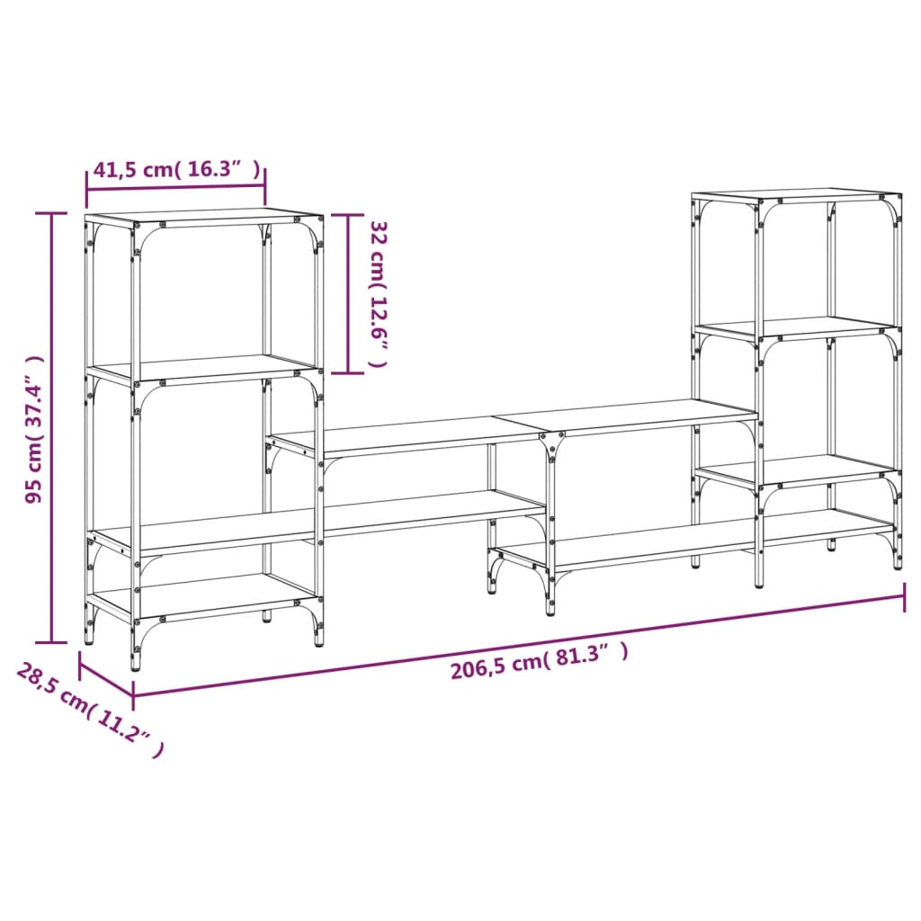 TV-skåp svart 206,5x28,5x95 cm konstruerat trä