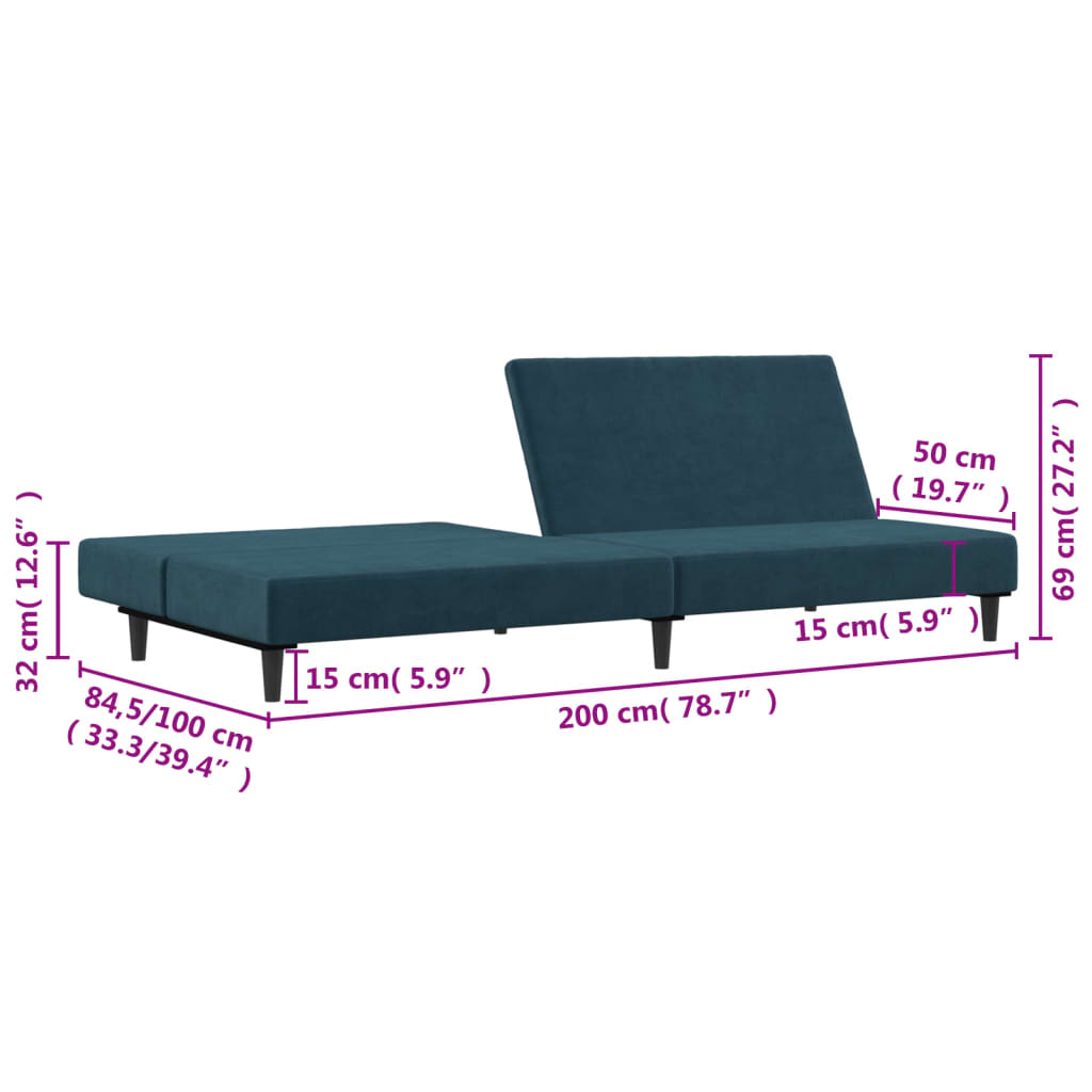 Bäddsoffa 2-sits blå sammet