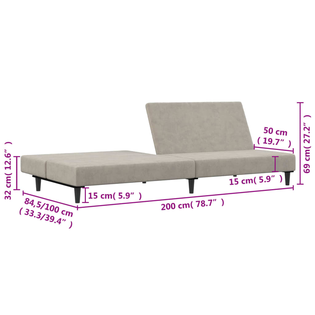 Bäddsoffa 2-sits ljusgrå sammet