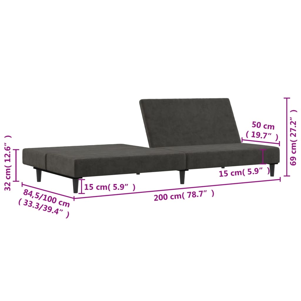 Bäddsoffa 2-sits mörkgrå sammet