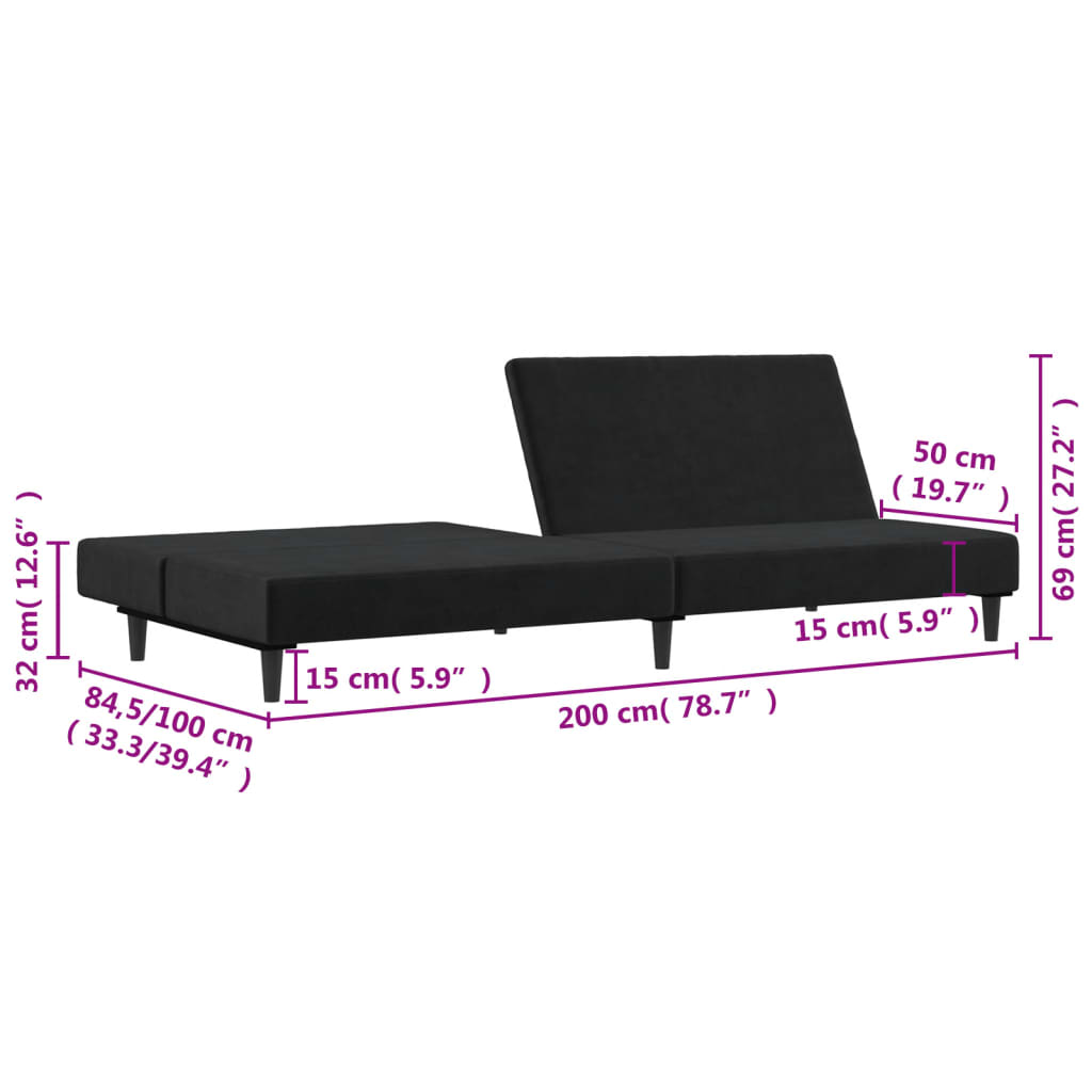 Bäddsoffa 2-sits svart sammet