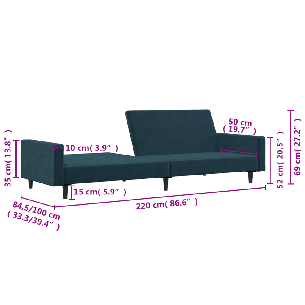 Bäddsoffa 2-sits blå sammet