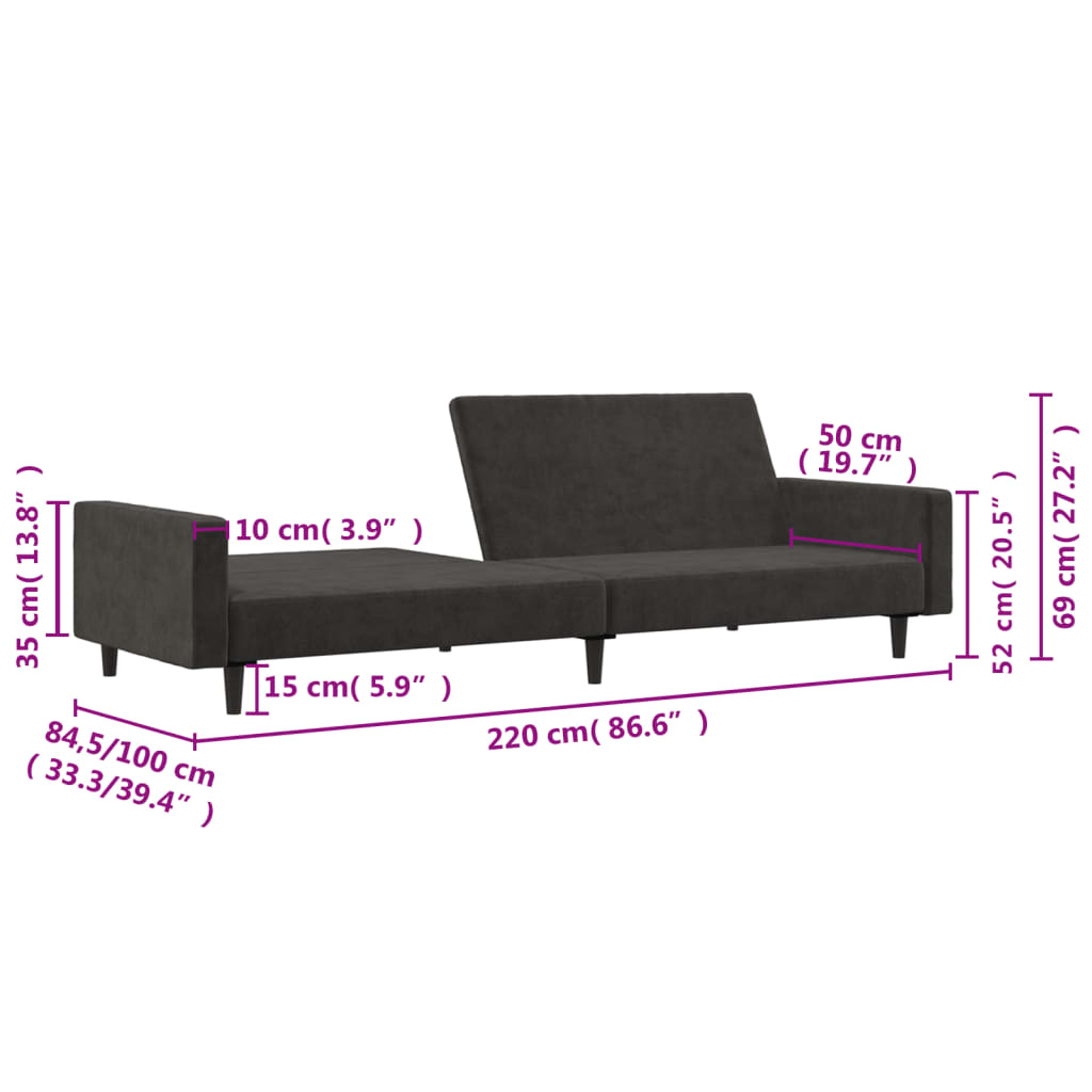 Bäddsoffa 2-sits mörkgrå sammet