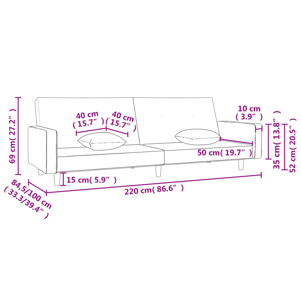 Bäddsoffa 2-sits med två kuddar ljusgrå tyg