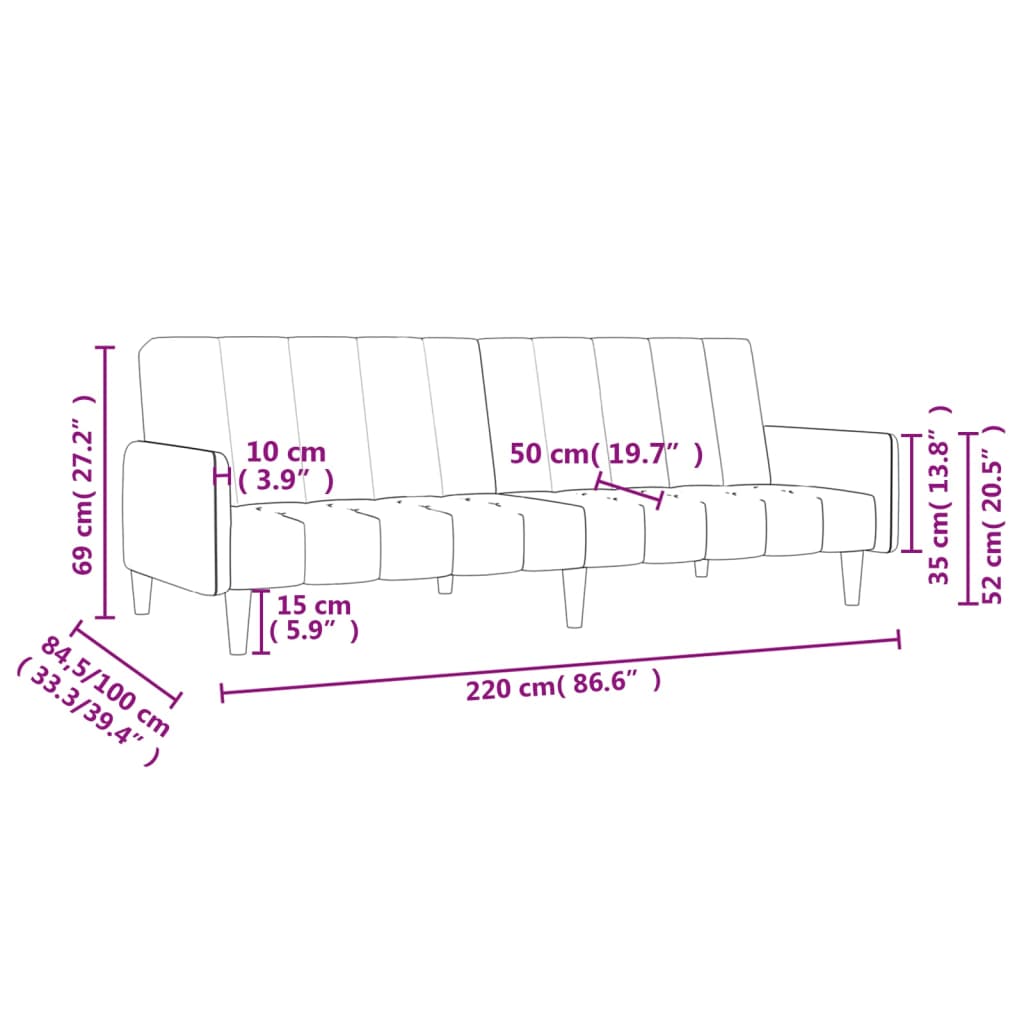 Bäddsoffa 2-sits ljusgrå sammet