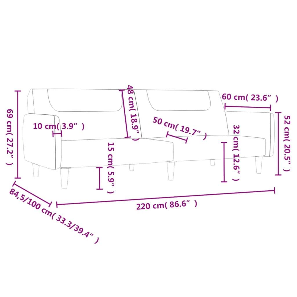 Bäddsoffa 2-sits ljusgrå tyg