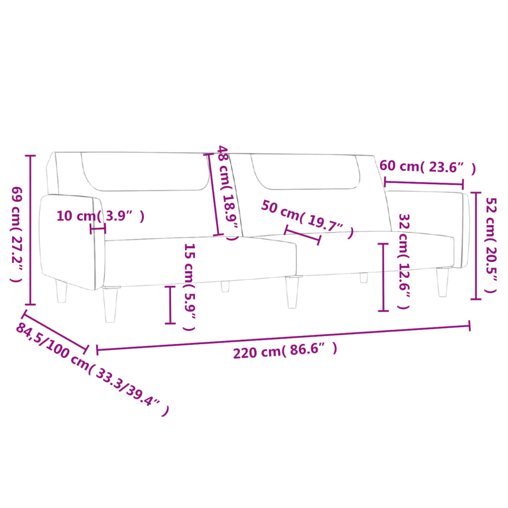 Bäddsoffa 2-sits svart tyg