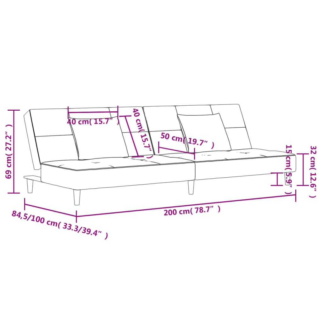 Bäddsoffa 2-sits med två kuddar taupe tyg