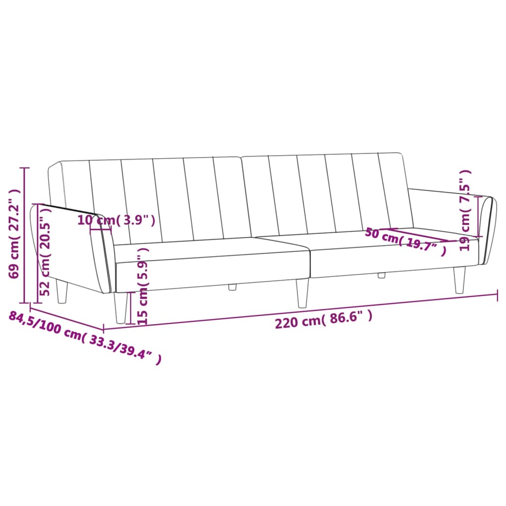 Bäddsoffa 2-sits mörkgrå tyg