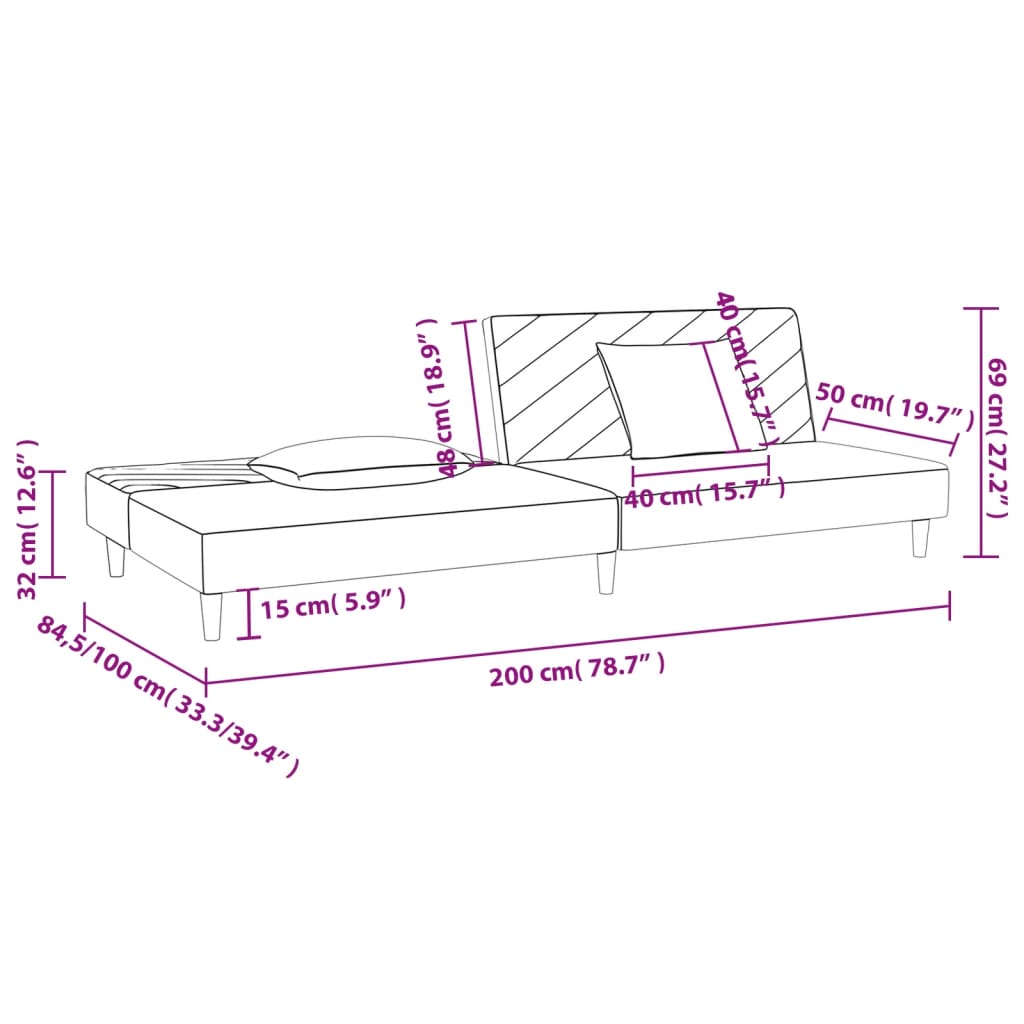 Bäddsoffa 2-sits med två kuddar ljusgrå tyg