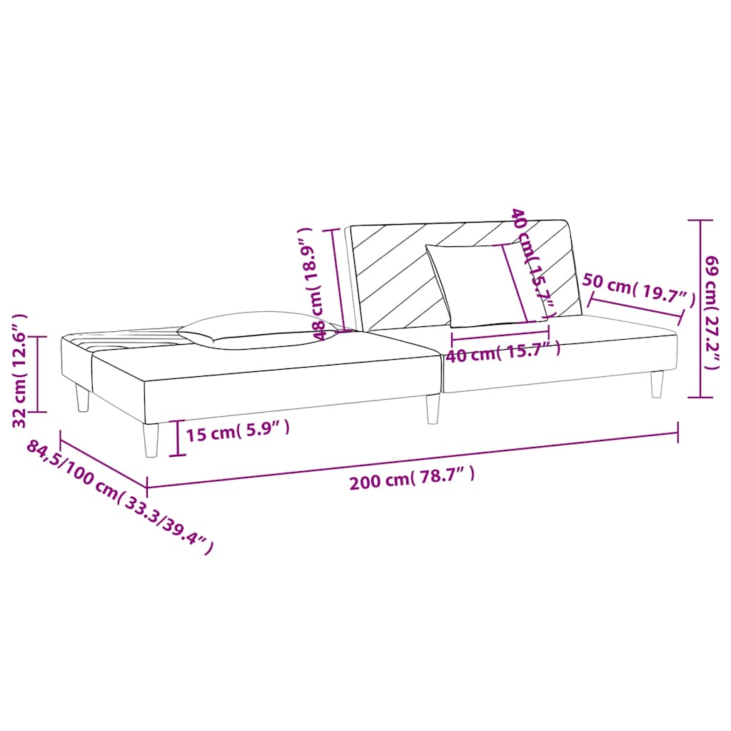 Bäddsoffa 2-sits med två kuddar grön tyg