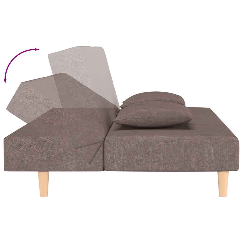 Bäddsoffa 2-sits med två kuddar taupe tyg