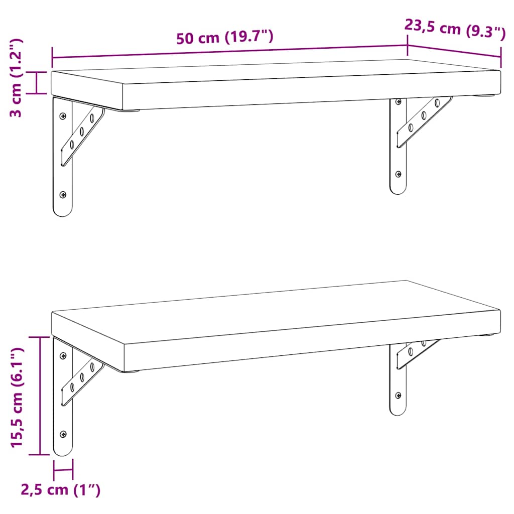 Vägghyllor 2 st 50x23,5 cm silver rostfritt stål