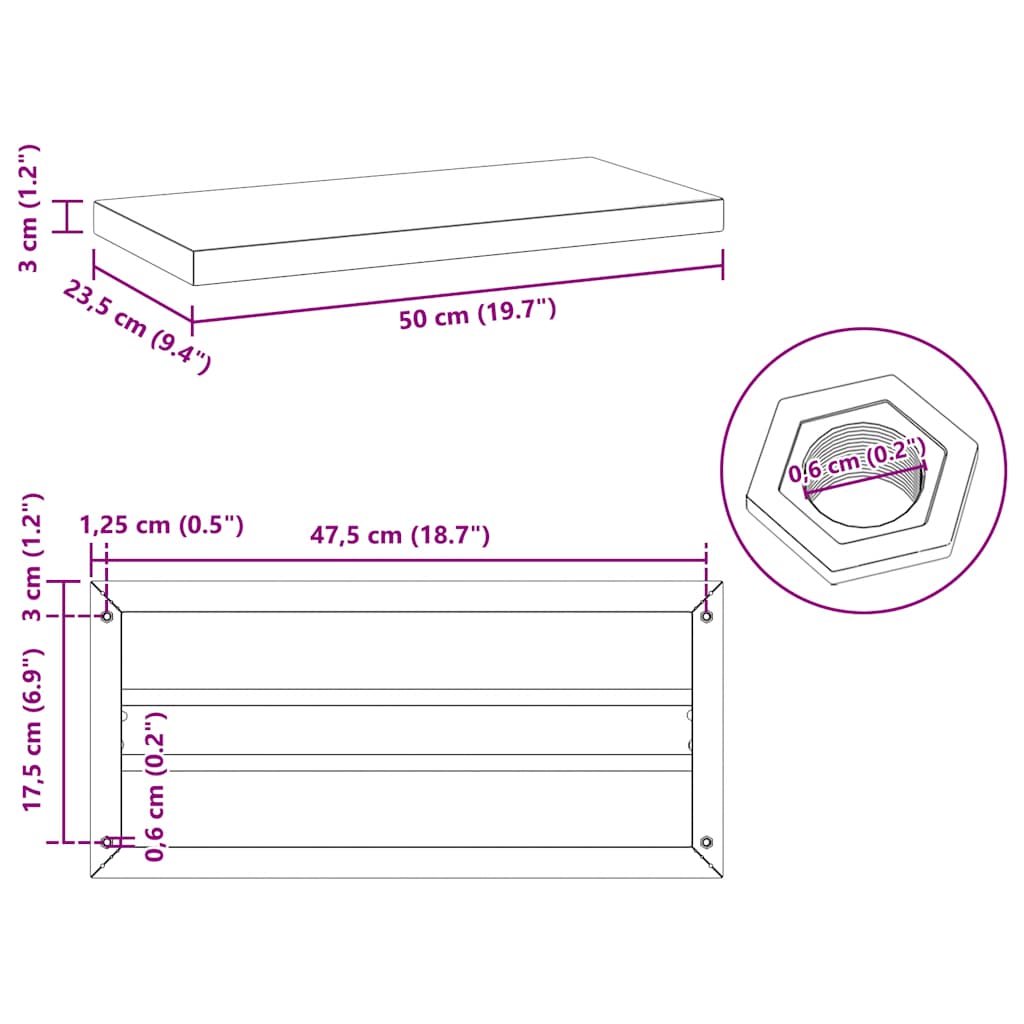 Vägghyllor 2 st 50x23,5x3 cm silver rostfritt stål