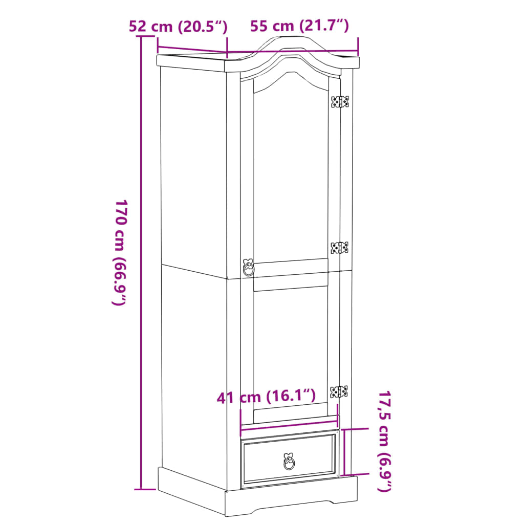 Garderob Corona 55x52x170 cm massiv furu