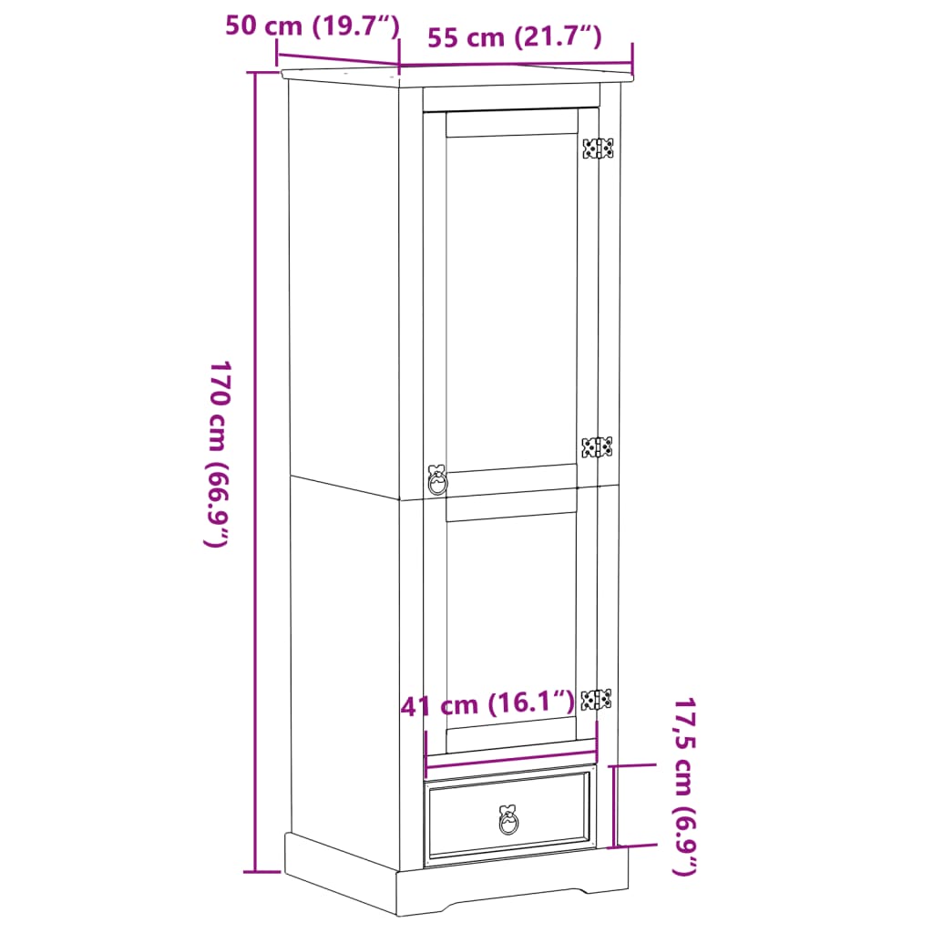 Garderob Corona 55x50x170 cm massiv furu