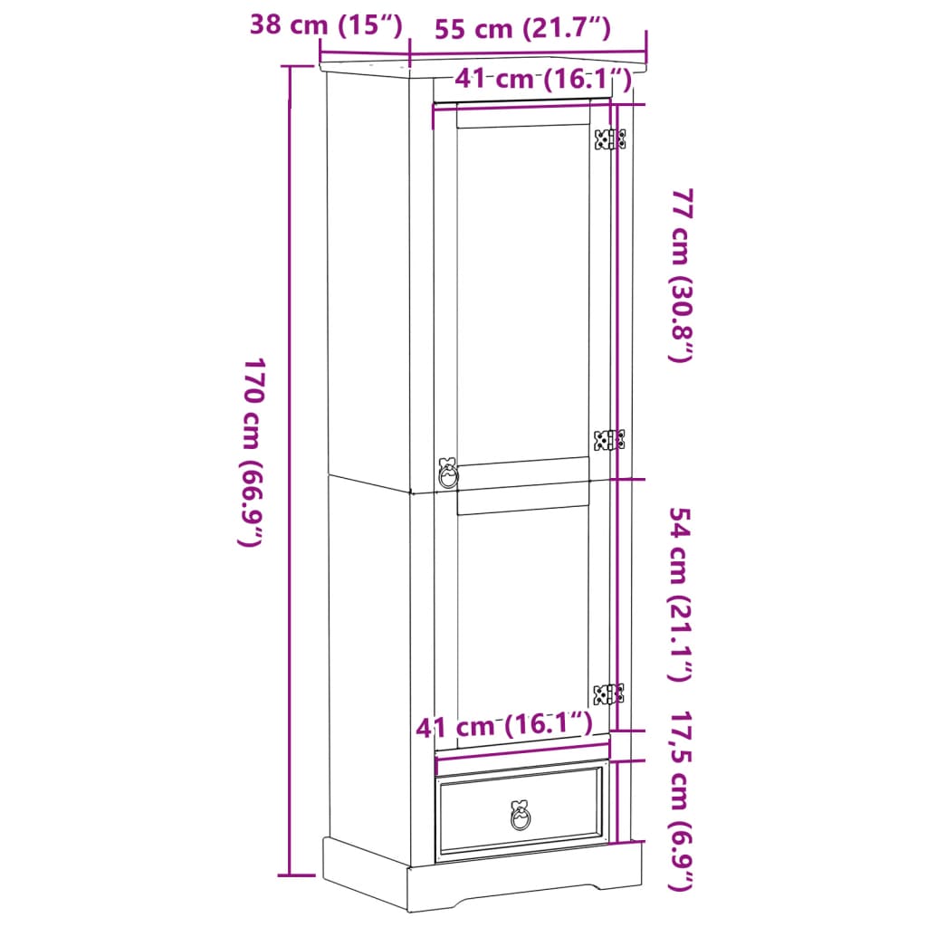 Garderob Corona 55x38x170 cm massiv furu