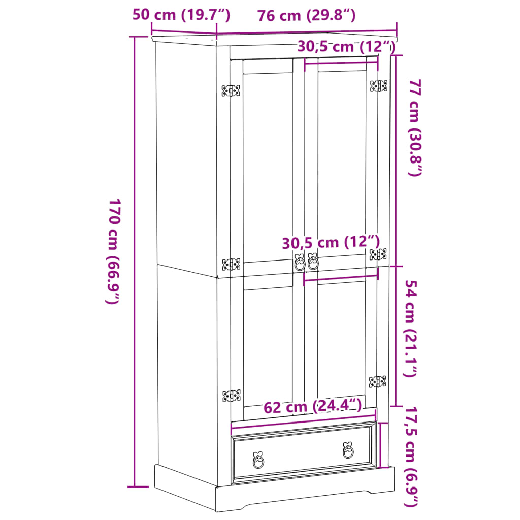 Garderob Corona 76x50x170 cm massiv furu