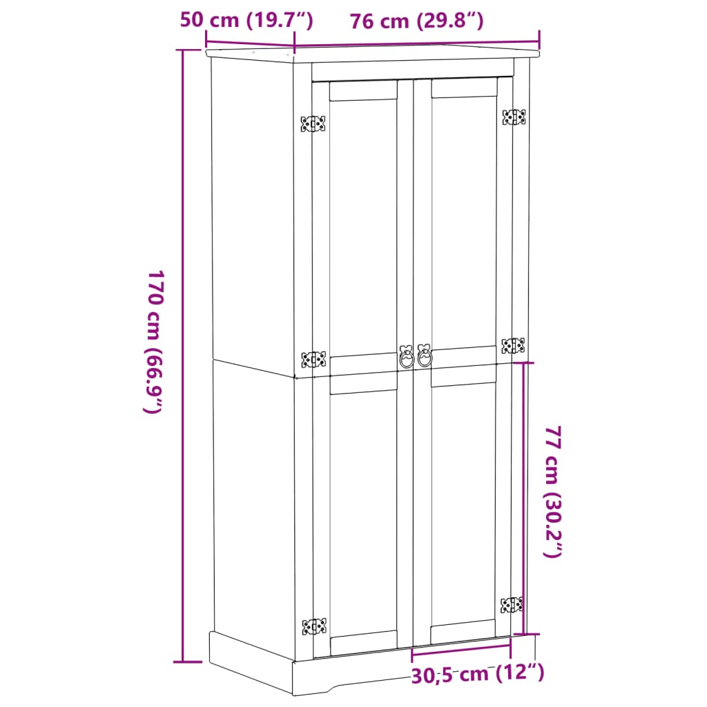 Garderob Corona 76x50x170 cm massiv furu