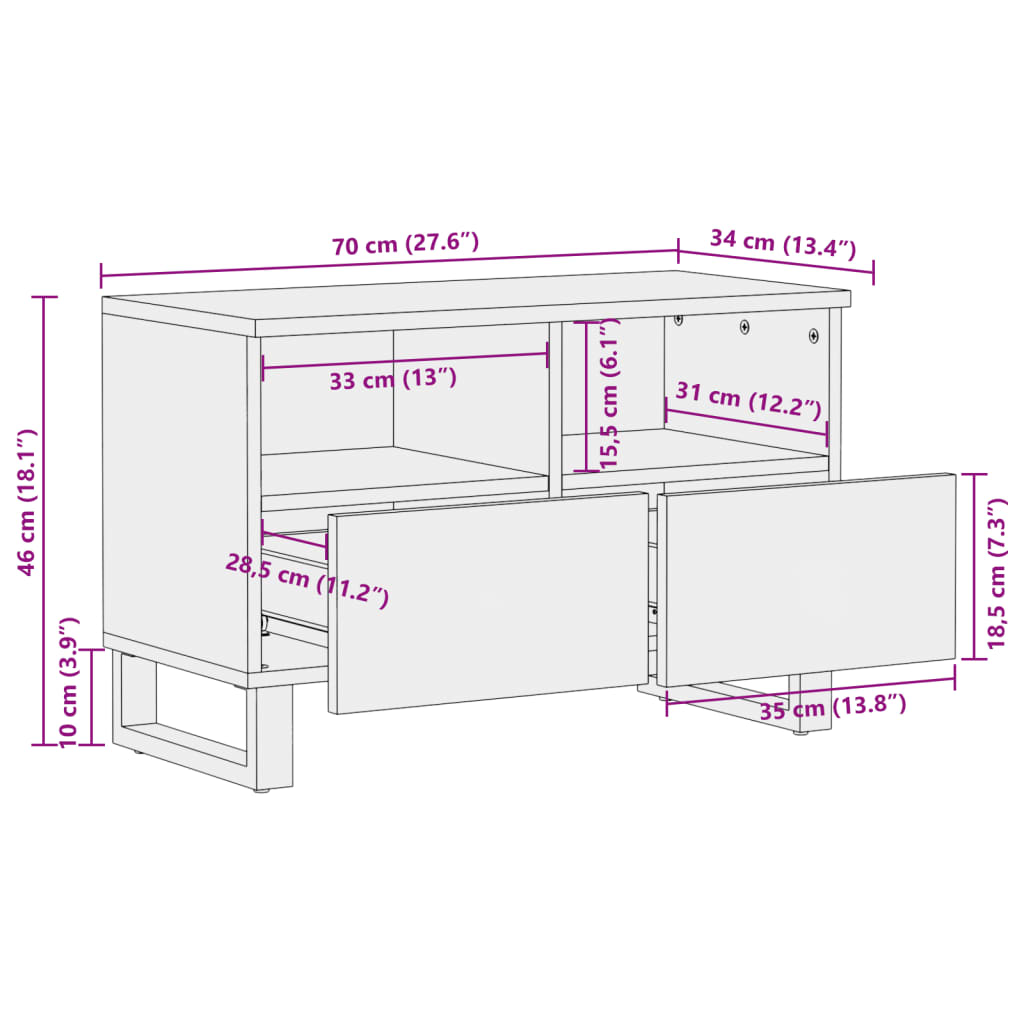 Tv-bänk vit 70x34x46 cm massivt mangoträ