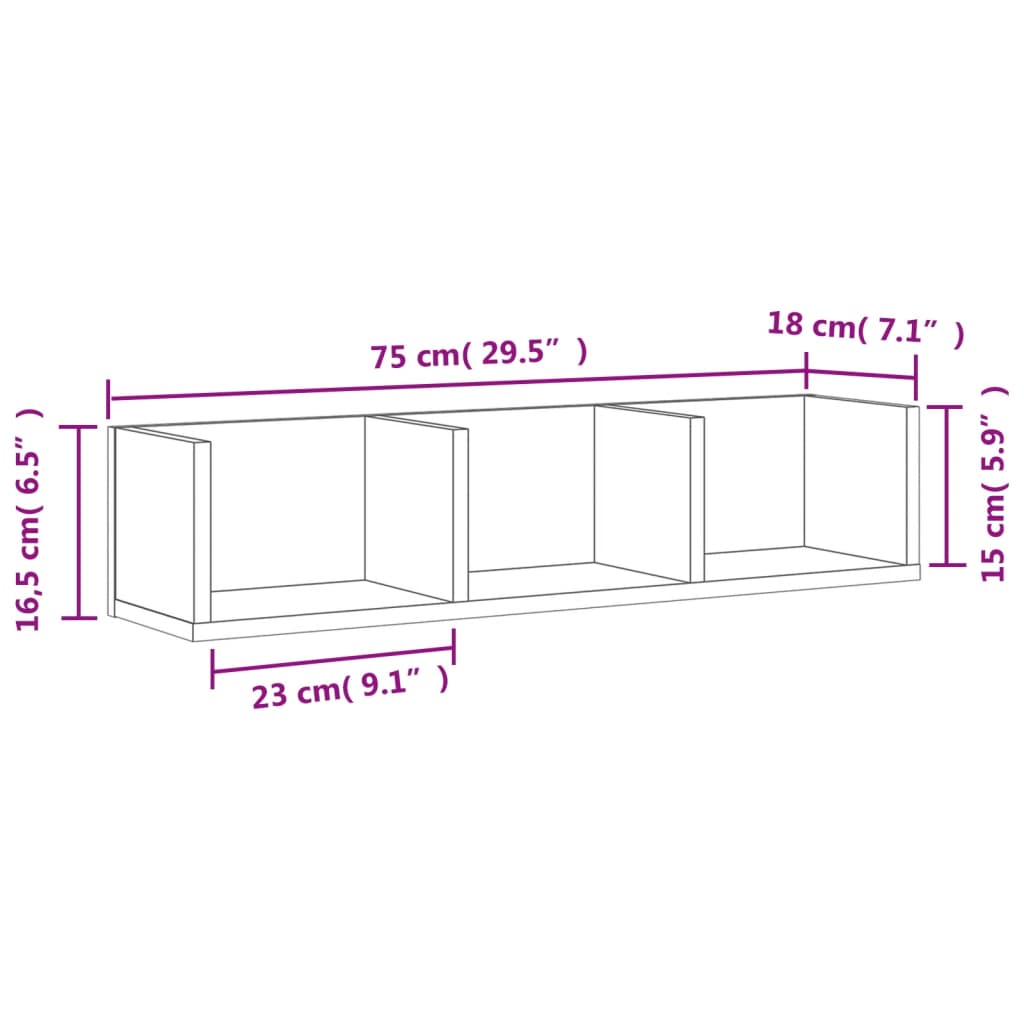 Väggskåp svart 75x18x16,5 cm konstruerat trä